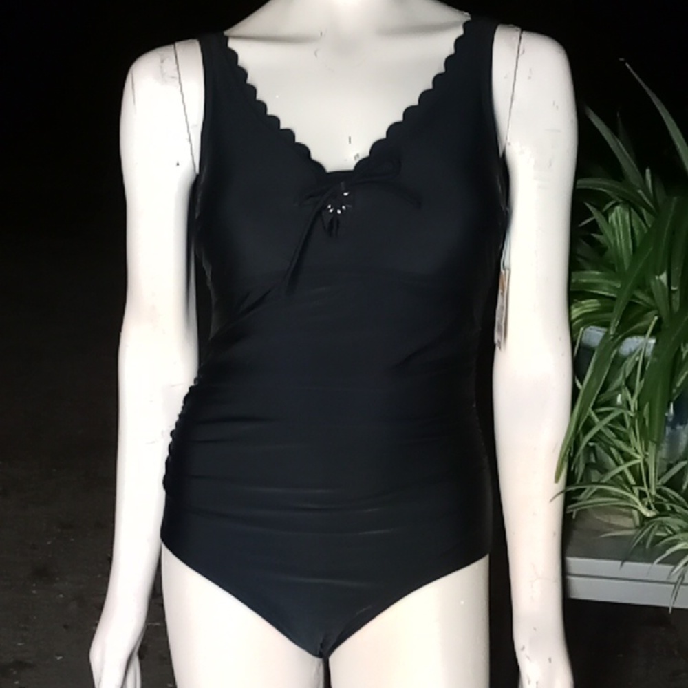 NWT "Kona Sol" black high coverage 1 pc bathing suit